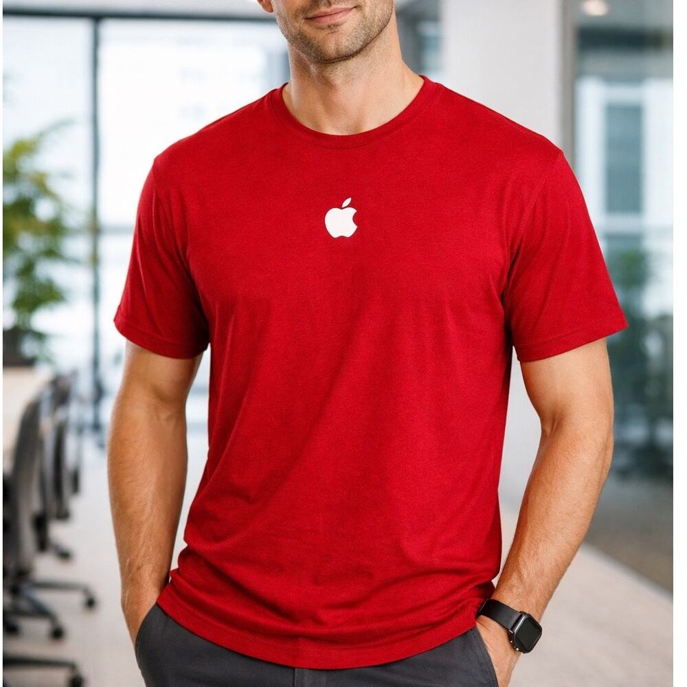 Apple Logo T Shirt Mens Large Red Knit Pique Cotton Embroidered Minimalist